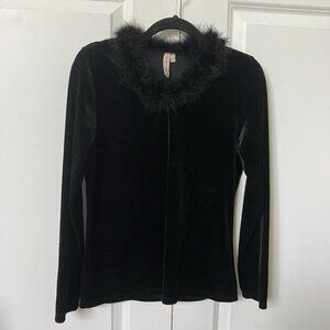 Y2K Susan Lawrence Velvet Top Womens S Black Feather Collar Fairy Whimsigoth